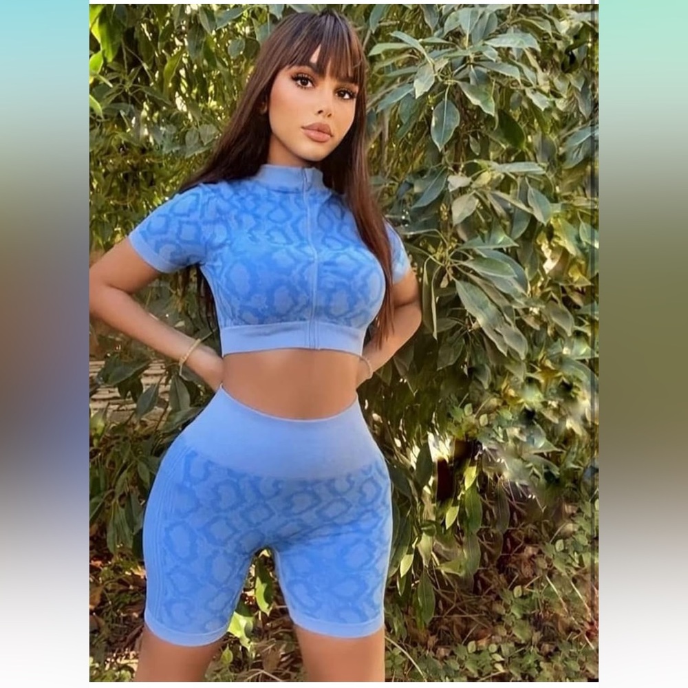 Blue Snake Print Two-Piece Set